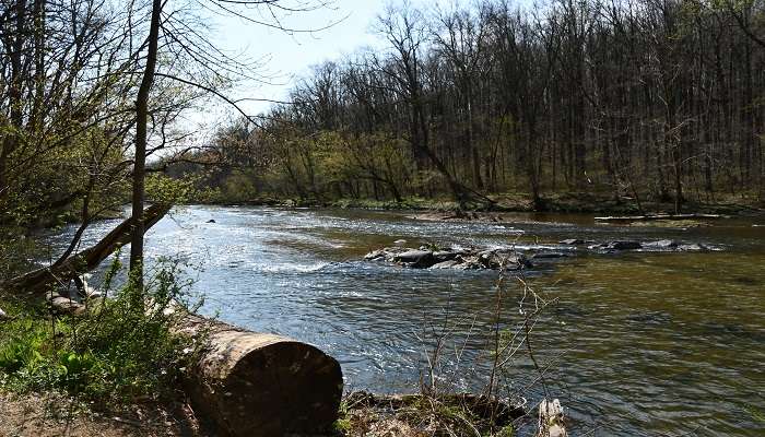 The scenic vista of Gunpowder Falls State Park, among the hidden gems in Maryland.