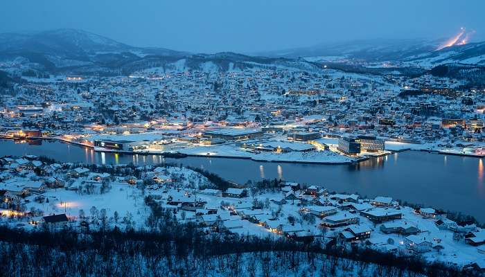 The stunning aerial view of Harstad, one of the fishing villages in Norway
