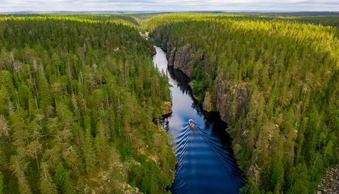 The aerial view of Hossa National Park near one of the villages in Finland- Hossa.