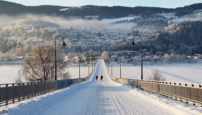 The bridge over Lake Mjosa, Lillehammer in Norway.