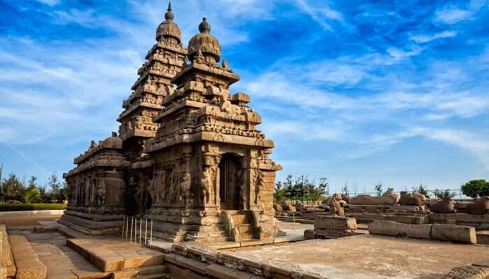 La vue de Shore Temple de Mahabalipuram, Tamil Nadu,  C’est l’une des meilleurs lieux historiques célèbres en Inde