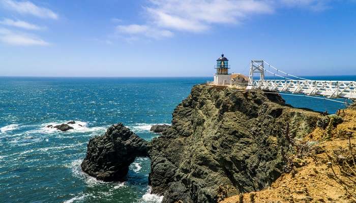 The scenic view of one of the best hidden gems in San Francisco, Point Bonita Lighthouse.