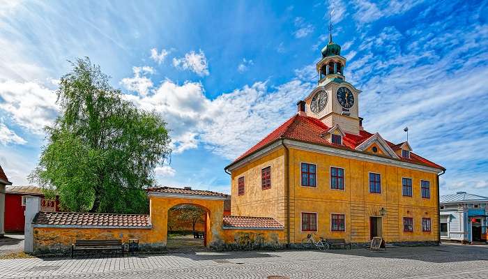 The old Rauma Town Hall in one of the villages of Finland.