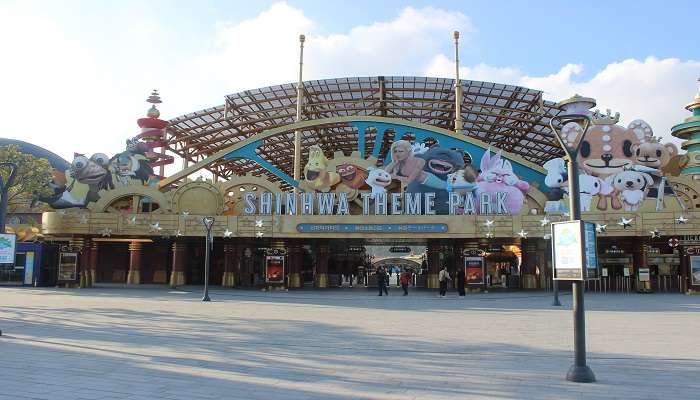 The entrance of Shinwa Theme Park on Jeju Island.