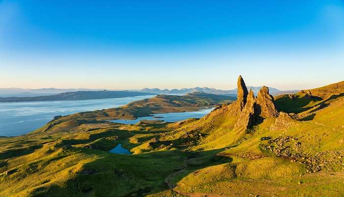 The spectacular view of the Old Man of Storr from the Staffin Campsite