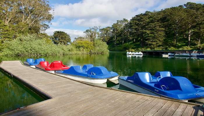  The scene of the old-fashioned brightly coloured pedal boats on Stow Lake in Golden Gate Park, among the hidden gems in San Francisco.