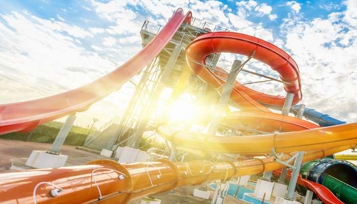 A majestic view of water slides for thrill seekers