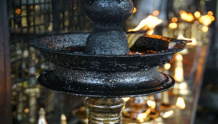 Traditional oil lamp at Mookambika Temple