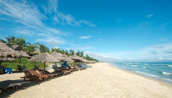 Best view at An Bang Beach, Hoi An, Vietnam, showcasing golden sands and serene waves, perfect for a tranquil getaway