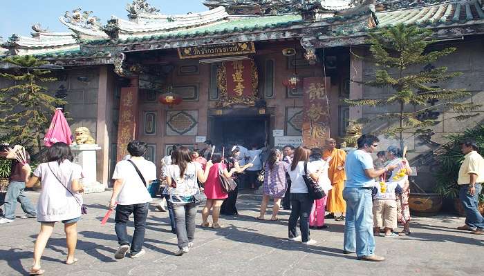 Tourists gathered outside the temple