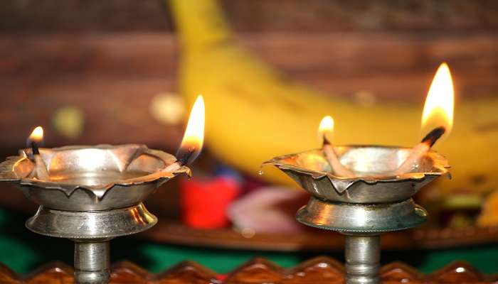 Arrangement of oil lamps as found in Sundareswara temple