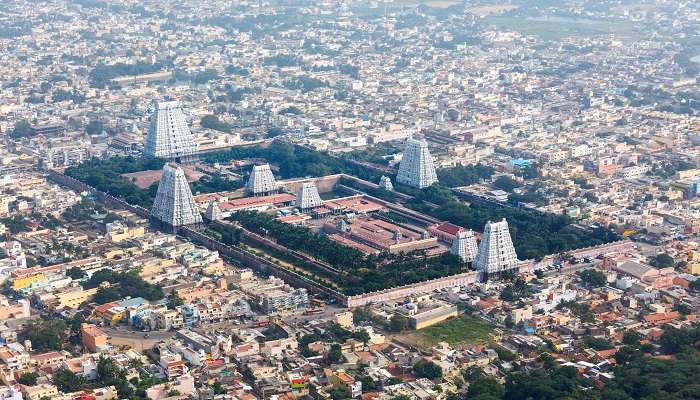 Aerial View of the Arunachaleshwara Temple complex in Tiruvannamalai