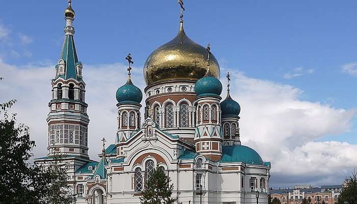Golden dome with stunning architecture and design inside the Assumption Cathedral