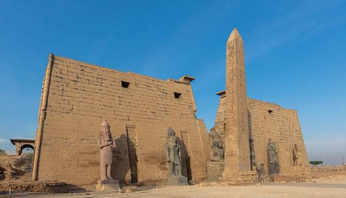 Entrance of the Luxor temple at the Avenue of Sphinxes in the beautiful sunset.