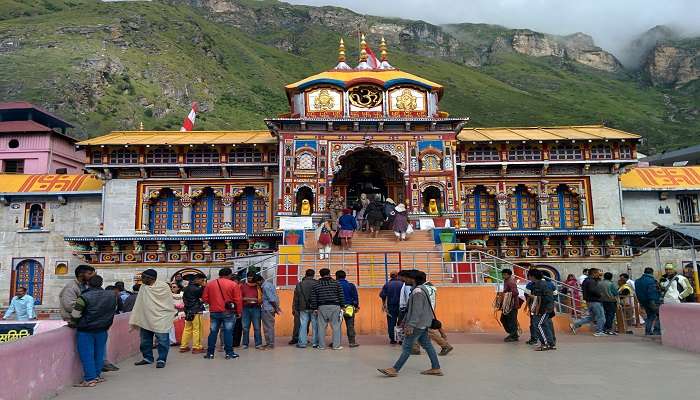 Aerial view of the Badrinath temple located near the chanap valley trek