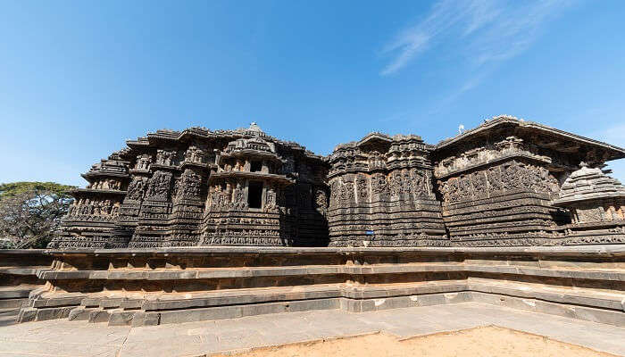 The panoramic view of Hoysaleswara Temple in Halebid village of Karnataka.
