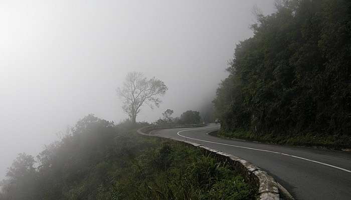 Hai Van Pass Vietnam covered in mist