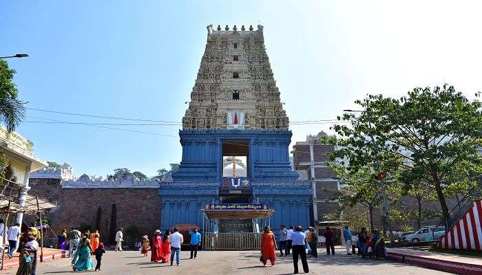 The exterior view of the Simhachalam Temple.