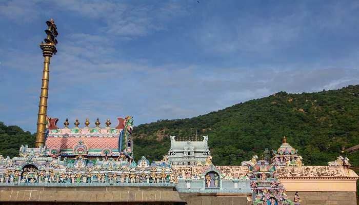 Stunning view of Arunachalam Temple complex against the backdrop of Arunachalam Hills