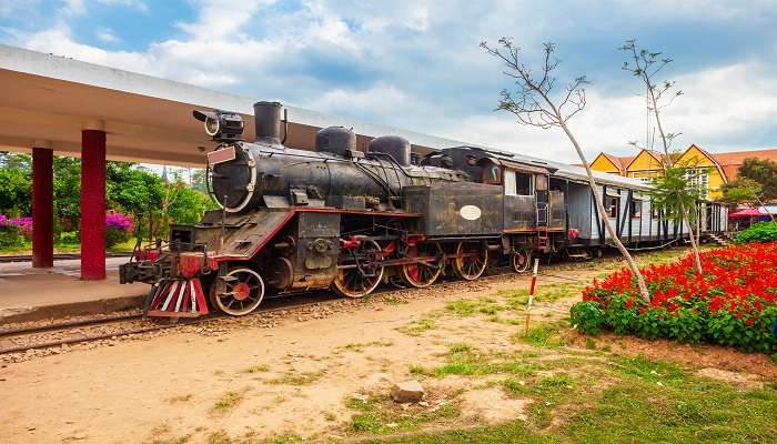Steam locomotive at Dalat railway station, a must-see attraction among things to do in Dalat Vietnam