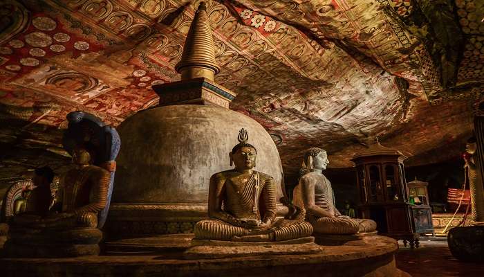 Interior of the Dambulla Cave Temple in Kandy, Sri Lanka