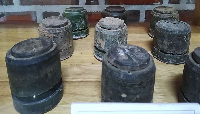 MD 82 B landmines on display at APOPO Visitor's Center, Siem Reap, Cambodia.