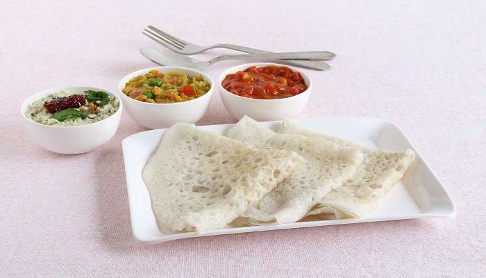 dosa is one of the most popular items in the Gokul Krishna restaurant, usually served with sambar and coconut chutney