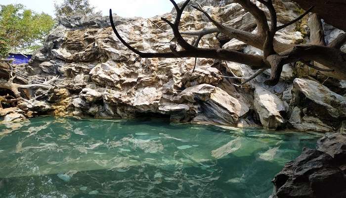 Artificial waterfall setup in the Guhantara resort