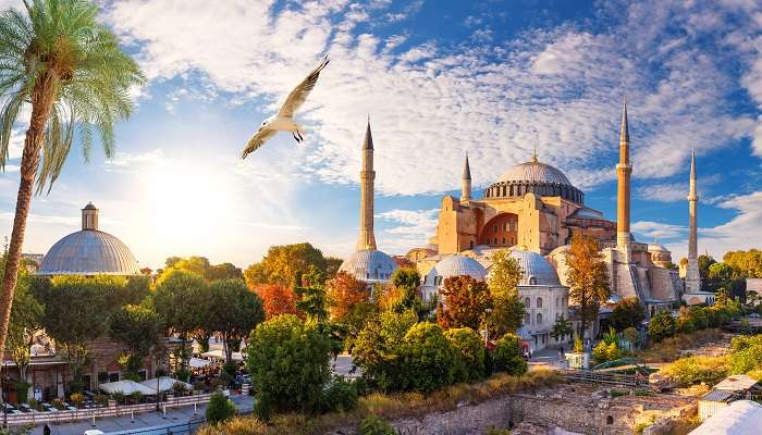 Hagia Sophia in Istanbul against a brilliant sky as the backdrop