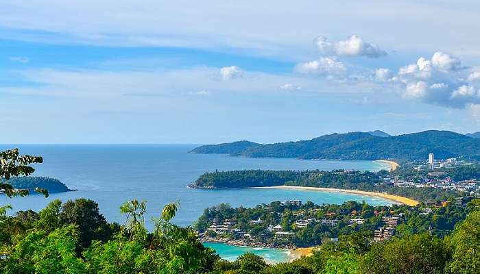 An ariel view of the Phuket beaches in september from the viewpoint.