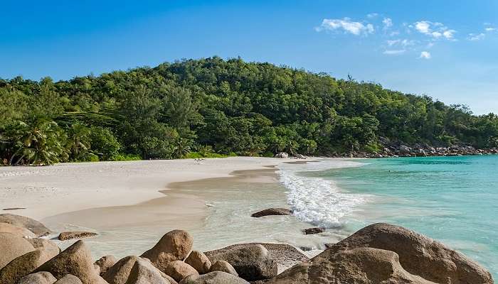 The view of a beach in Seychelles.