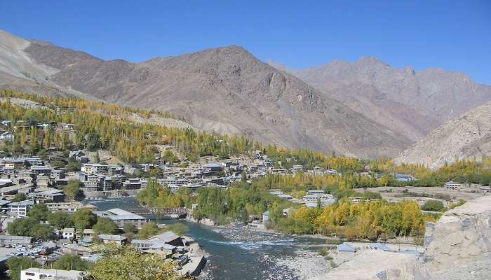 Scenic view of Kargil town on the Srinagar to Leh road trip.