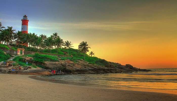 A sunset view of Kovalam Beach