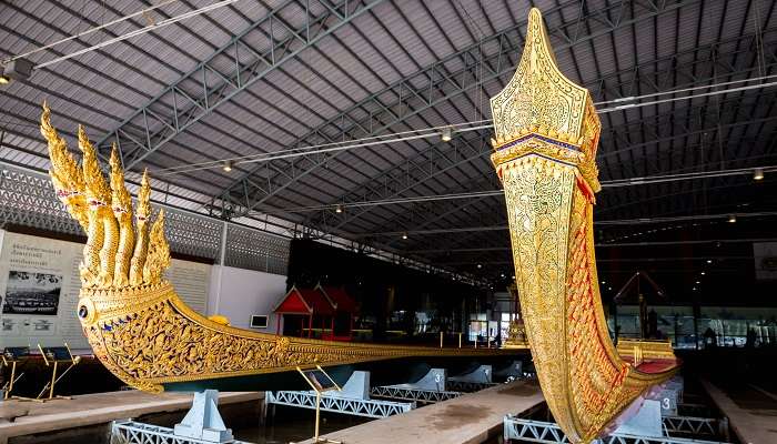 Captivating sight of Krut Hern Het Barge at the Royal Barges National Museum Bangkok.