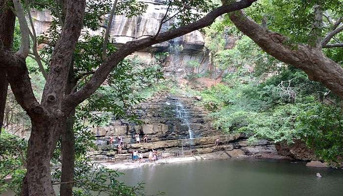 Mallela Theertham Waterfall, this trek near Hyderabad, with lush greenery and mountainous terrain in the Nallamala Forest, Western Ghats