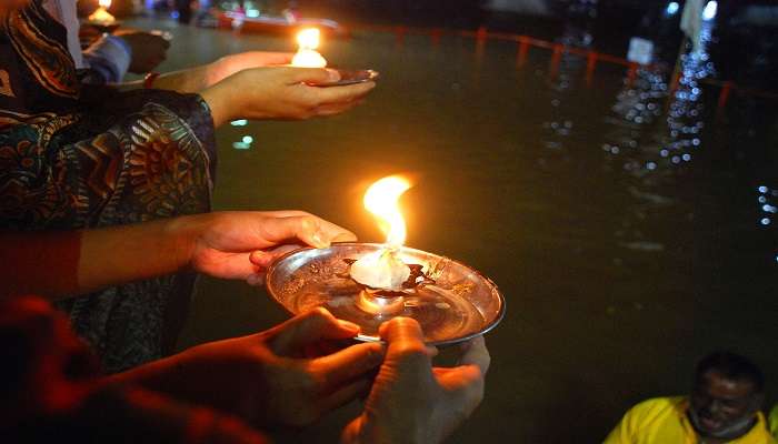 River Aarti being performed during Maha Shivaratri