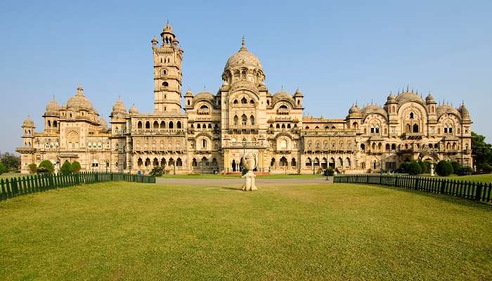 A breathtaking view of the Laxmi Vilas Palace during a Gujarat road trip from Mumbai