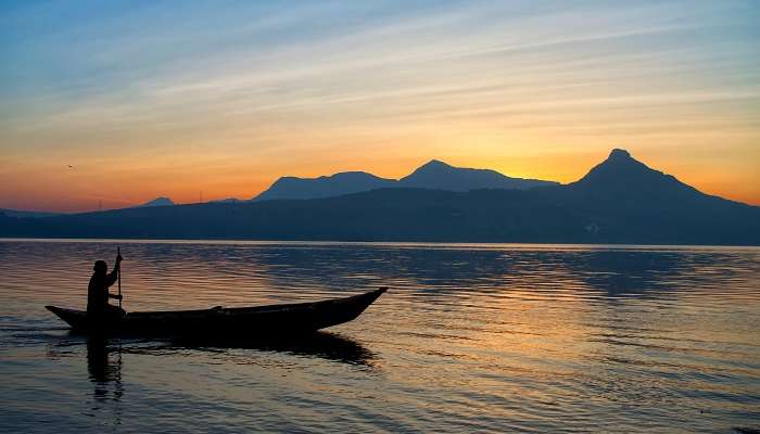 Beautiful sunrise during winter at Pawna Lake Pune, Maharashtra.