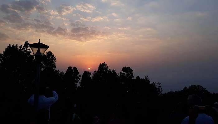Beautiful sunrise captured over the mountainous landscape at Netarhat while trekking near Kolkata.