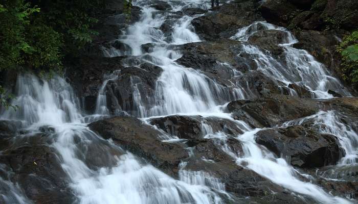 Pemandangan indah Air Terjun Netravali, salah satu air terjun indah di Goa Selatan, dikelilingi tanaman hijau subur.