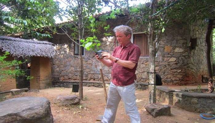 One of the tourists walking around the scenic area 