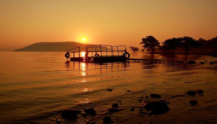A gorgeous sunset at the Pakhal Lake, one of the Places To Visit Near Hyderabad Within 150 Kms