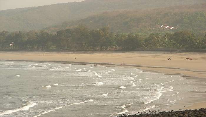 Panoramic view of Kashid Beach, one of the most popular one day picnic spots in Mumbai.