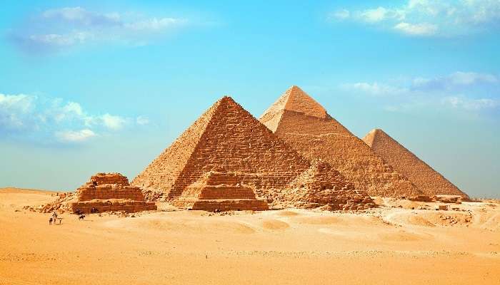 The panoramic view of the Pyramids of Giza.