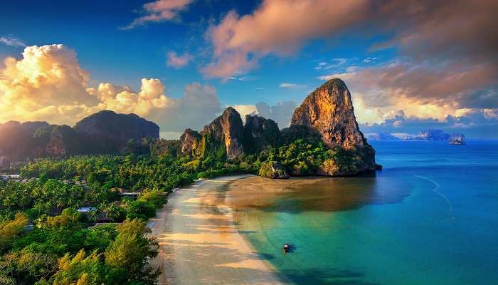 Aerial view of the Railay Beach, on of the most beautiful beaches in Thailand.