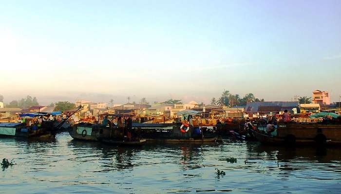 Boats waiting for tourists in Long Xuyen