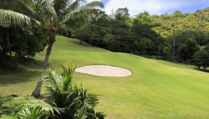 Beautiful golf course at the Constance Lemuria Resort, Praslin Island 