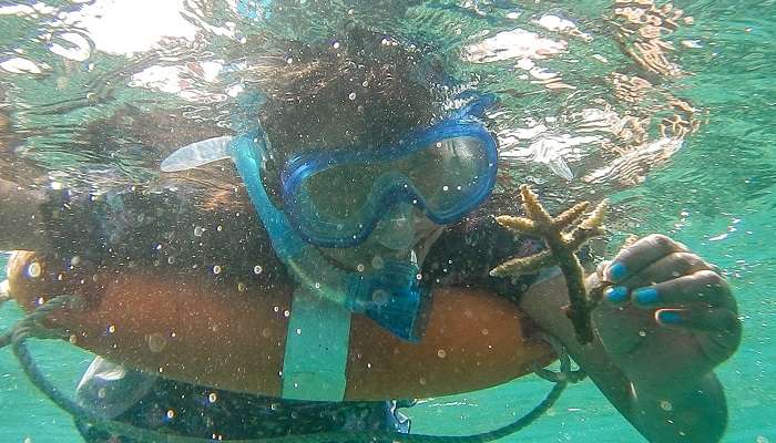 Explore the underwaters while snorkelling at Merk Bay beach