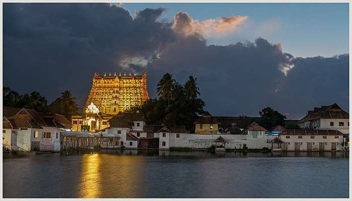 An evening view and lit up Sree Padmanabhaswamy Temple