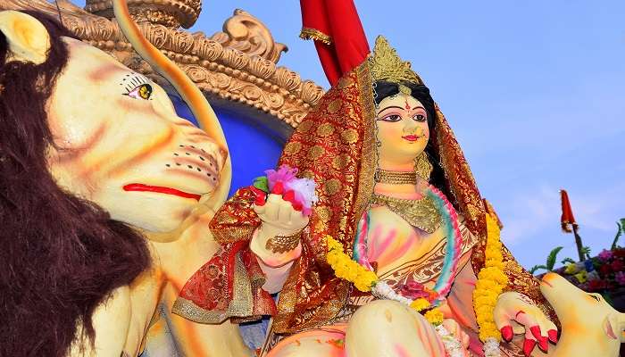 The idol of Goddess Durga, the main deity in Srisailam Istakameswari Temple.